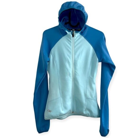 Outdoor Research Full Zip Fleece two tone warm Hoodie blue active thumb hole XS - Picture 1 of 6